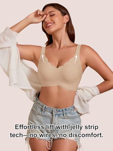 COCOMARTS Jelly Bras for Women No Underwire Seamless Push Up Scalloped Tshirt Bralettes Comfortable Wireless Everyday Bra Nude 3X-Large - Thumbnail 6