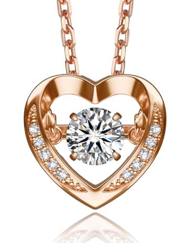 MomentWish Dancing Heart Necklace for Women, 0.5 Dancing Moissanite Necklace for Her, Rose Gold Plated 925 Sterling Silver Pendant Anniversary Birthday Christmas Gift for Wife Mom Girlfriend-Heart - Image 1