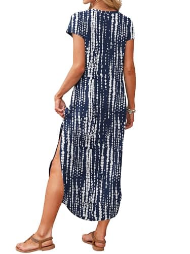 RUMIA Summer Casual Maxi Dresses for Women- Women's V Neck Cap Sleeve Long Sundress with Pockets Beach Vacation - Thumbnail 4