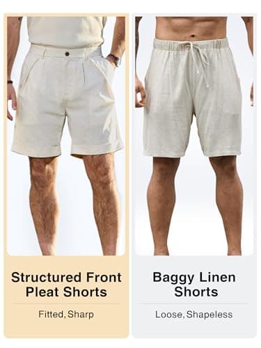 JEMLDL Men's Cotton Linen Shorts 7 Inch Inseam Casual Pleated Summer Vacation Resort Beach Elastic Waist Lightweight Shorts with Pockets Beige Large - Thumbnail 4