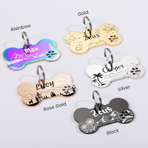 YEHANTI Dog Tags Personalized for Pets with Name Pattern Art Design - Engraved with Laser - Stainless Steel Cats Dogs ID Tags - Stylish Dog Collar Accessories (Hollow Bone) - Thumbnail 2
