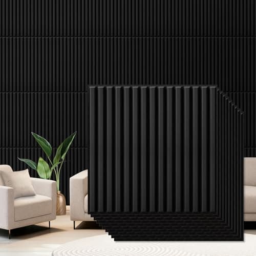 Qidejoy 12 Pcs 3D PVC Slat Wall Panels, 2x2 FT Decorative Drop Ceiling Tiles, Fluted Textured Paneling Modern Cuttable DIY Wall Art for Interior Decor, Living Room, Bedroom, Bathroom, Kitchen (Black) - Image 1
