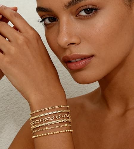 10 Pcs Gold Bracelets Set for Women, 14K Gold Plated Stackable Cuban Link Paperclip Chain Bracelet Pack, Dainty Gold Bracelets Stack Jewelry Gift (Gold-A 1) - Thumbnail 4