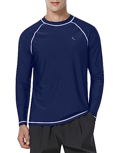 Mens Rash Guard UPF 50+ Swim Shirts UV Sun Protection T-Shirt Quick Dry Long Sleeve Beach Shirts for Fishing, Navy, 2XL
