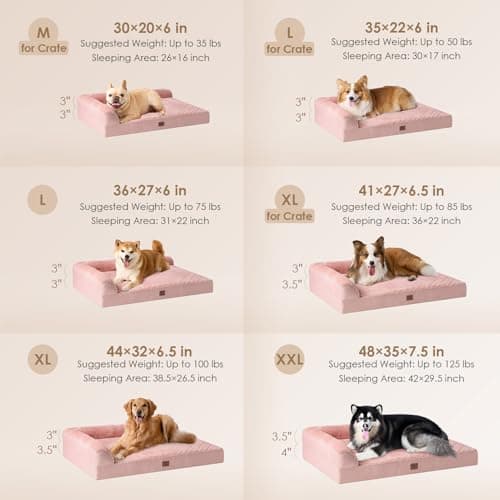 EHEYCIGA Extra Large Dog Bed Othorpedic, Memory Foam XL Dog Bed with Washable Removable Cover, Waterproof Pet Sofa Couch XLarge Size Dogs with Nonskid Bottom, 44x32x6.5, Pink - Thumbnail 2