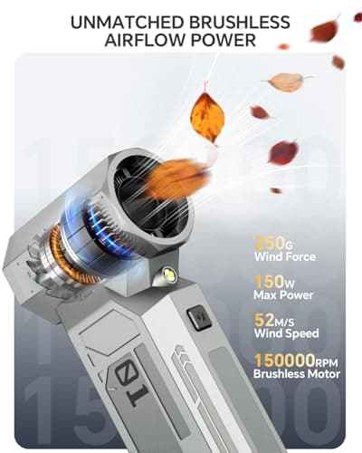 Compressed Air Duster, 150000RPM Electric Air Duster with LED Display & Brushless Motor, 4-Gear Air Blower Rechargeable with LED Light, Cordless Turbo Fan for Computer, Keyboard, Car, Home, Outdoor - Thumbnail 2