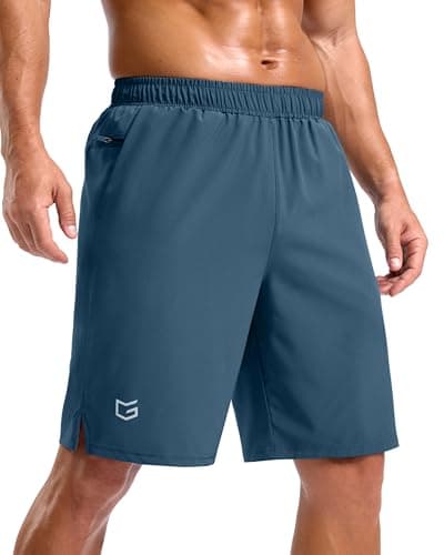 G Gradual Men's Workout Gym Shorts with 2 Zipper Pockets 7"/ 5"/ 9" Quick Dry Athletic Running Basketball Shorts for Men (Blue, 9L) - Image 1