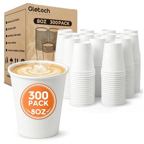 Glotoch disposable paper coffee cups (8oz, 300 pack). Small drinking cups, leak-proof BPA-free for coffee, tea or juice, perfect for home, office, parties or events - Image 1
