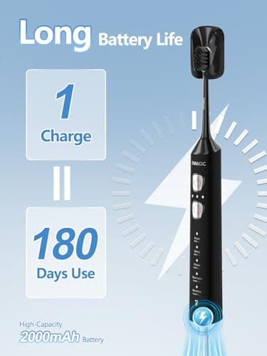 7MAGIC Sonic Electric Toothbrush for Adults and Kids - Up to 180 Days Runtime, 42000 VPM Powered Toothbrush, 5 Modes & 3 Intensities for Sensitive Teeth & Braces, Includes 8 Brush Heads, Black - Thumbnail 2