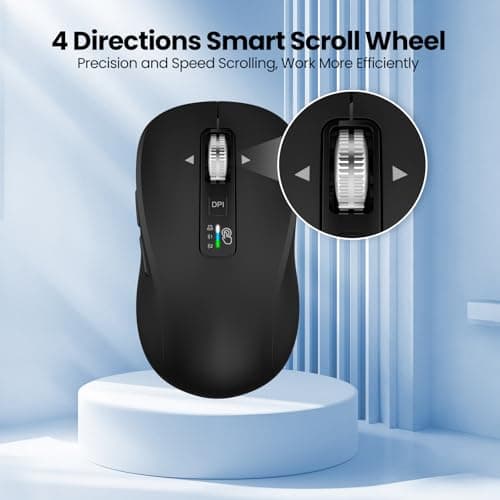 CITLLA Full-Size Silent Wireless Mouse, 2 Bluetooth + 1 USB Multi-Mode, 4-Way Scrolling, Adjustable DPI, Side Buttons, Long Battery Life, Compatible with Laptop/Tablet/MacBook/iPad - Thumbnail 2