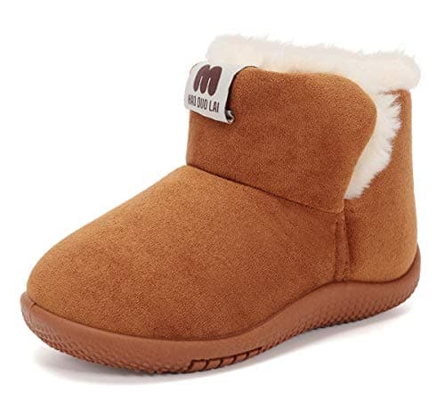 8 Toddler Boots Girls Fur Lined Winter Warm Kids Shoes Brown - Image 1