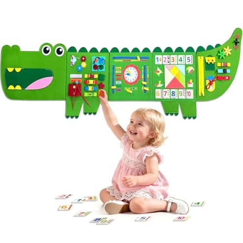 Rivibou Crocodile Foldable Activities Montessori Busy Board Toddler Busy Board Montessoris Toys for 3+ Years Old Wall Panel - Image 1