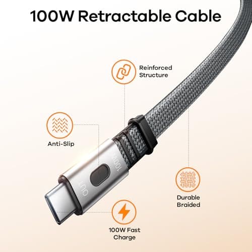 REWONDER 100W Fast Charging Power Bank 20000mAh with Built-in Retractable USB-C Cable, Portable Charger for MacBook Laptop, iPhone 17/16 Series, Samsung, TSA Approved for Air Travel - Thumbnail 3