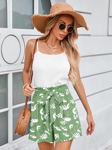 DEARCASE Women's Wide Leg Shorts with Pockets Green White Flowers XX-Large Lightweight High Waisted Adjustable Tie Knot Loose Fit Summer Lounge Cute Trousers - Thumbnail 6