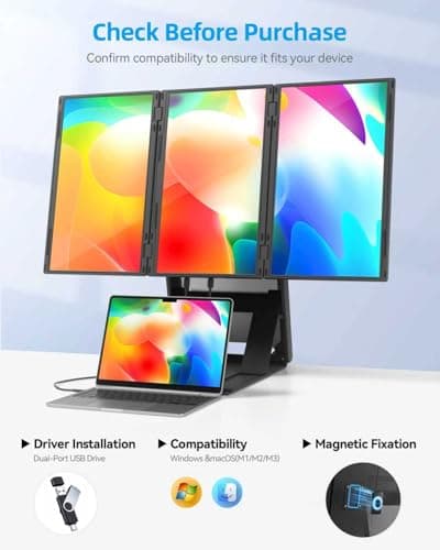 15.6" Quad Laptop Screen Extender,FHD 1080P Double Portable Monitor with 30" Combined Display(Landscape/Portrait),One-Cable Connection and Driver Required,Compatible with Wins & Mac(M1/M2/ M3/M4/M5) - Thumbnail 2