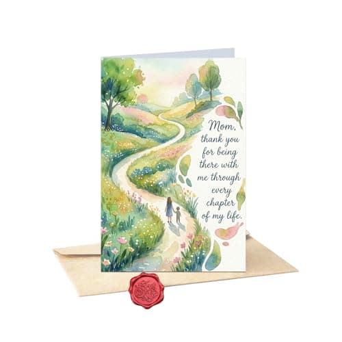 Ami Happy Mother's Day Card for Mom 5x7 Inch with Envelope & Sealing Sticker, Thank You Mom Appreciation Greeting Card, Birthday Card for Mom from Daughter or Son, Blank Inside Watercolor Mom Card