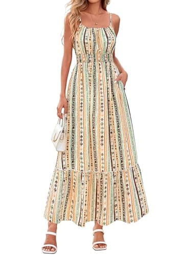 BTFBM Summer Dresses for Women 2026 Sleeveless Spaghetti Strap High Waist Boho Beach Vacation Clothes Spring Maxi Dress(Print Green Yellow, XX-Large) - Image 1
