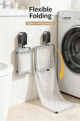 Wall Mounted Laundry Hamper, No Drilling Foldable Dual Compartment with Breathable Mesh, Large Capacity Detachable Laundry Bags for Small Apartments, Dorms & Bathrooms, Space-Saving Heavy-Duty - Thumbnail 5