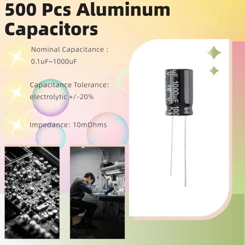 JESSINIE 24 Value 500pcs Aluminum Electrolytic 0.1uF-1000uF Capacitor kit, 16~50V Capacitor Assortment Radial Lead Type Range with Assortment Box - Thumbnail 2