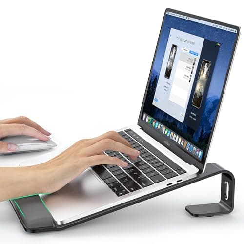 LOXP Laptop Stand for Desk, Metal Laptop Stand with Wrist Support, Ergonomic Detachable Laptop Riser, Aluminum Lectern, Computer Stand for MacBook Air Pro, HP, Dell, XPS, HP (10-17") Laptops - Black - Image 1