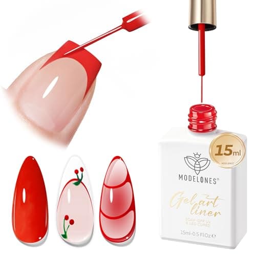 modelones Red French Tip Liner Gel Polish, 15 ML Bright Apple Red Valentine's Day Nail Art Paint Swirl with Ultra Fine Line Brush Soak Off U V DIY Home Salon Professional Manicure Gift for Women - Image 1