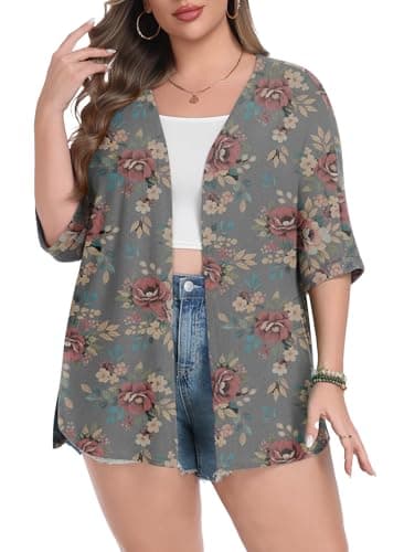 Lastshe Plus Size Cardigan for Womens Rolled Short Sleeve Lightweight Split Hem Both Sides Sweaters Wrap,Black Yellow Red,3X - Image 1