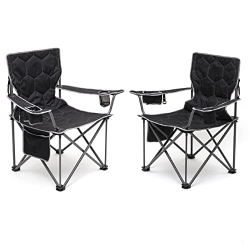 SUNNYFEEL Camping Chairs for Adults, Padded Oversized Camping Chair Heavy Duty 500LBS, Portable Lawn Chair with Cup Holder, Side Pocket&Bag for Outdoor Camping/Beach/Picnic/Fishing, Black 2 Pack