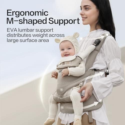 BEIESTATE Baby Carrier Newborn to Toddler, Adjustable Infant Carrier with One-Hand Waist Knob, Breathable Mesh, Magnetic Buckle, Ergonomic Lumbar Support, Lightweight 7-33 lbs (Khaki) - Thumbnail 4