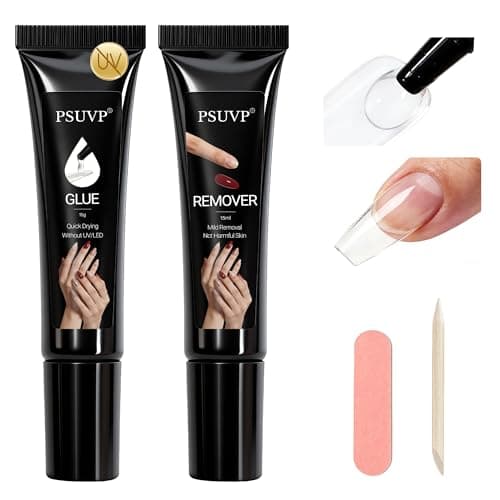 PSUVP Nail Glue&Remover Gel Nail Glue No U/V Light 15ml Super Strong Nail Glue for Press On Nails & Clear Acrylic Nails Tips Air-Dry Strong-Hold Formula Long Lasting - Image 1