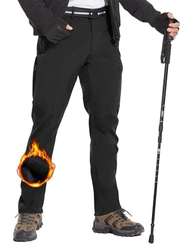 MOURCE Snow Pants Men Windproof, Elastic Waist Fleece Lined Hiking Pants Men with Belt, Black S - Image 1