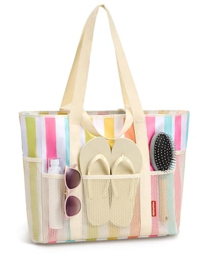 WOOMADA Large Mesh Beach Tote -Tote Bag for Towels & Vacation Essentials - Image 1