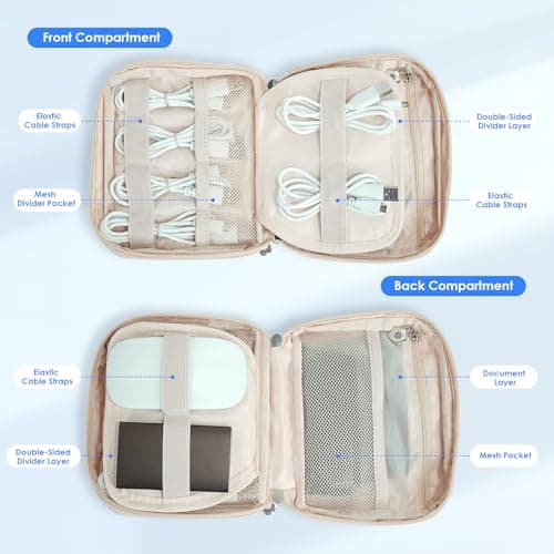 LENTION Tech Organizer Pouch Water Resistant, Compact Cable Bag for Macbook Charger, Power Bank, USB Cables, Earphones - Travel & Daily Electronics Case (Beige) - Thumbnail 3