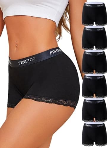 FINETOO Womens Underwear Cotton Boy Shorts High Waisted Boxer Briefs Sexy Tummy Control Clothes Lace Panties-S Black - Image 1
