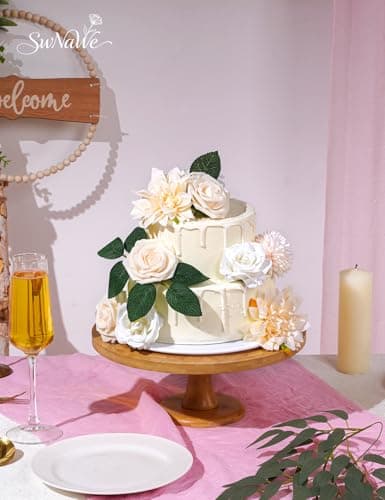 Champagne Flowers Artificial Roses Combo Set Faux Champagne Silk Flowers Fake Roses Mix Chrysanthemum Dahlia with Stems for Wedding Bouquets Table Centerpiece Baby Bridal Shower Birthday Party Decor - Thumbnail 4