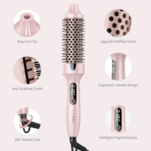 AISEELY Thermal Brush Curling Iron, 1.5 Inch Ceramic Heated Round Brush, Curly and Straight Hair, 6 Temperature Settings, Negative Ion Less Damage, Dual Voltage Hair Tools, Pink - Thumbnail 6