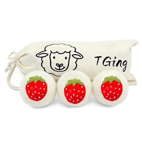 Tging Wool Dryer Balls，New Zealand Wool Laundry Balls for Dryer (Pack of 3, Strawberry Handmade Pattern)，Softens Clothes,Naturally Reduces Drying Time and Static Electricity - Image 1