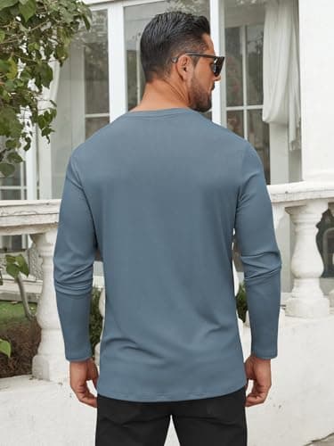 Hardaddy Men's V Neck Long Sleeve Ribbed Casual T-Shirt Classic Basic Solid Tee Shirts Blue M - Thumbnail 4