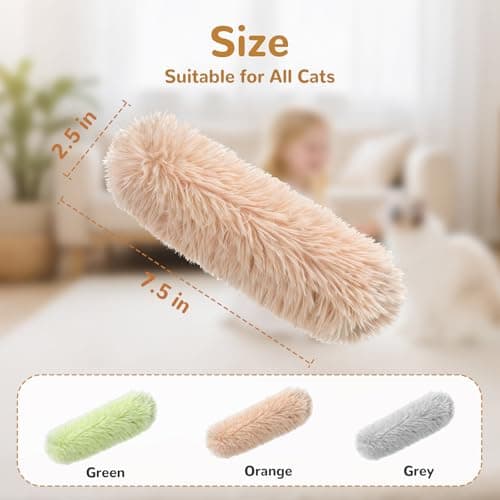 SINROBO Catnip Toys for Cats, Cat Kicker Toy with Crinkle Sound, Interactive Kitten Toys, Durable Plush Chew Toys for Indoor Cats(Green Orange Grey, 3) - Thumbnail 6