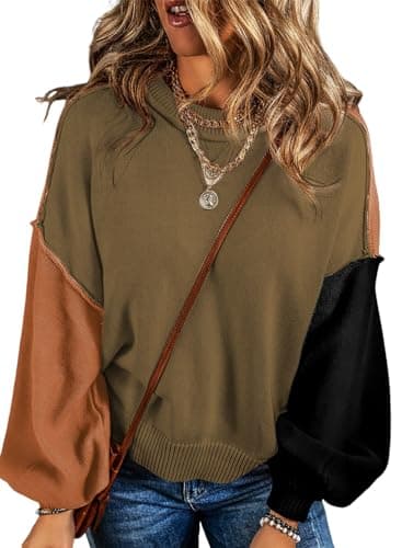 Dokotoo Women's Sweaters Crewneck Colorblock Long Sleeve Pullover Sweater Business Casual Ladies Jumper Top Womens Fall Fashion 2026 Jungle Green Medium - Image 1