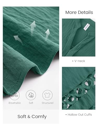 Funlingo Womens 3/4 Sleeve Tops Business Casual V Neck Dressy Blouses Fashion Office Work Tunic Pleated Shirts Trendy Outfits 2026 Turquoise L - Thumbnail 5