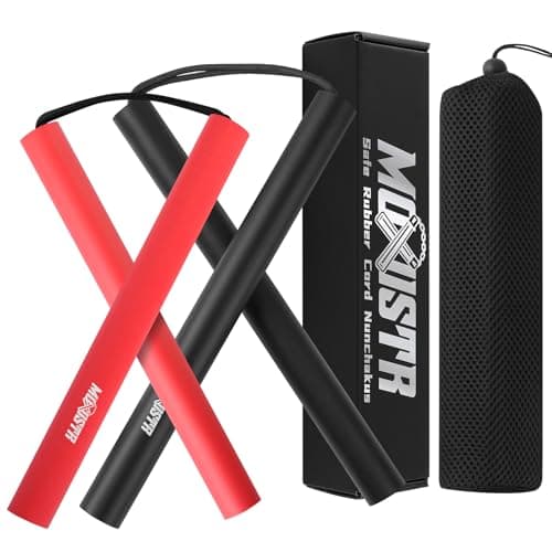 MOXIISTR Safe Foam Rubber Cord Nunchakus Karate Nunchucks Upgraded for Beginners Practice and Training 2 Pack (Long Black-Short Red) - Image 1