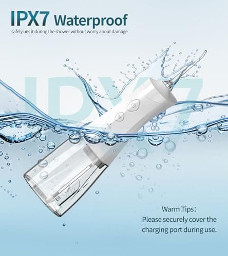 Water Dental Flosser Cordless for Teeth, 350ML Water Dental Flosser Teeth Pick 4 Modes Portable Oral Irrigator with 4 Jet Tips Rechargeable Flossers Oral Irrigator IPX7 Waterproof for Home Travel - Thumbnail 6