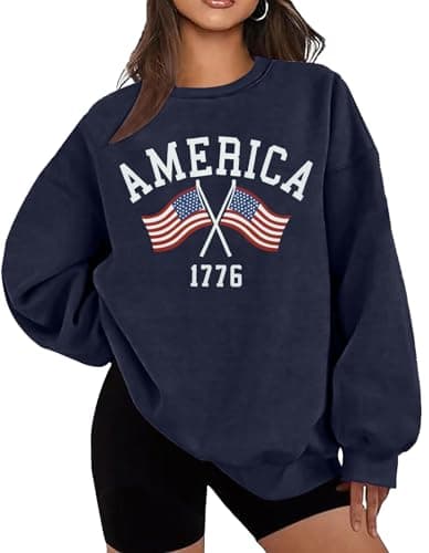 SUPEYA American Sweatshirt Women USA Oversized Shirt Patriotic TShirt Casual Long Sleeve Pullover 4th of July Tee Tops - Image 1