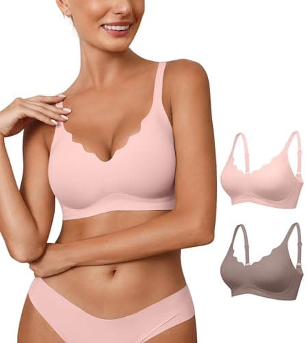 Womens Seamless Bras No Underwire Wireless Push Up Full Coverage Bra Scalloped V Neck T-Shirt Bra Comfort Bralettes(2P2,XL) - Image 1