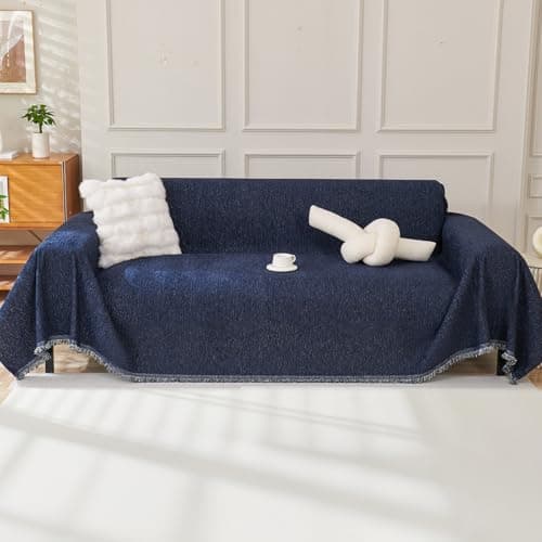 OstepDecor Chenille Couch Cover, Navy Blue Sofa Covers Washable, Sectional Couch Covers for Sofa L Shape, Couch Blanket Cover, Non-Slip Sofa Slipcovers for Dogs, Pets, 71" x 102" - Image 1