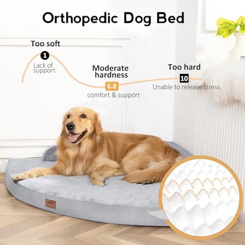 MEKIY Large Dog Bed - XL Orthopedic Egg-Crate Memory Foam Dog Beds with Removable Washable Cover, Waterproof Pet Beds with Non-Slip Bottom, Grey - Thumbnail 2