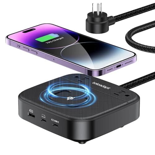 Teleadapt GaN Multi Charging Station 67W, 6 in 1 iPhone Charging Station with USB Ports, 2AC Outlets, 1 USB A & 2 USB C Ports, Desktop Phone Charger for iPhone14/13/12/11/X/Samsung/Android, Black - Image 1