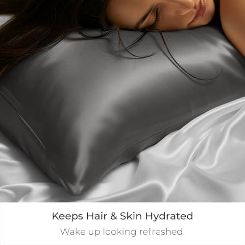 Mellanni Pure Silk Pillowcase King Size - Perfect for Hair and Skin, Preventing Wrinkles - Easy Care - Naturally Cooling Silk Pillow Cover with Hidden Zipper (King, Dark Gray) - Thumbnail 4
