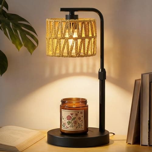 Candle Warmer Lamp, Timer Dimmable Candle Lamp, Adjustable Height and Brightness Candle Warmer, Boho Rattan Lampshade and 2 Bulbs, Suitable for Home Decor, Birthday Gifts for Women Mom (Black) - Image 1