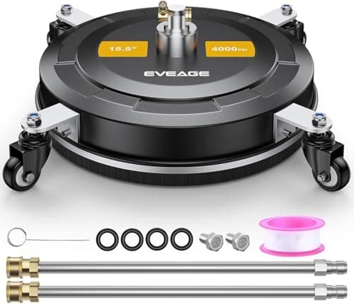 EVEAGE 15.5" Pressure Washer Surface Cleaner with 4Wheels, Stainless Steel Power Washer Accessory for Driveways Patios Cleaning, 1/4" Quick Connector & 2Extension Wand Attachments(15.5 in-Black) - Image 1